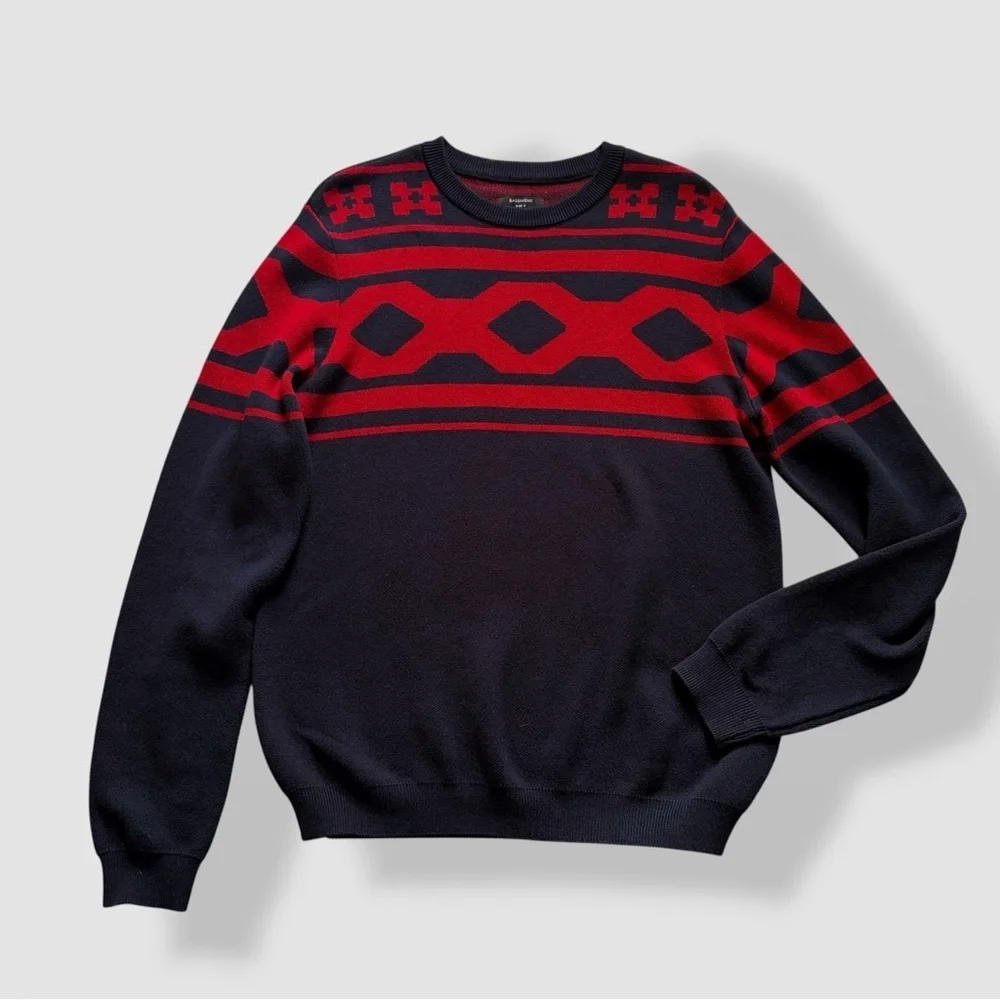 Basement Navy & Burgundy Red Crewneck Sweater Ugly Xmas Sweater Streetwear Men’s